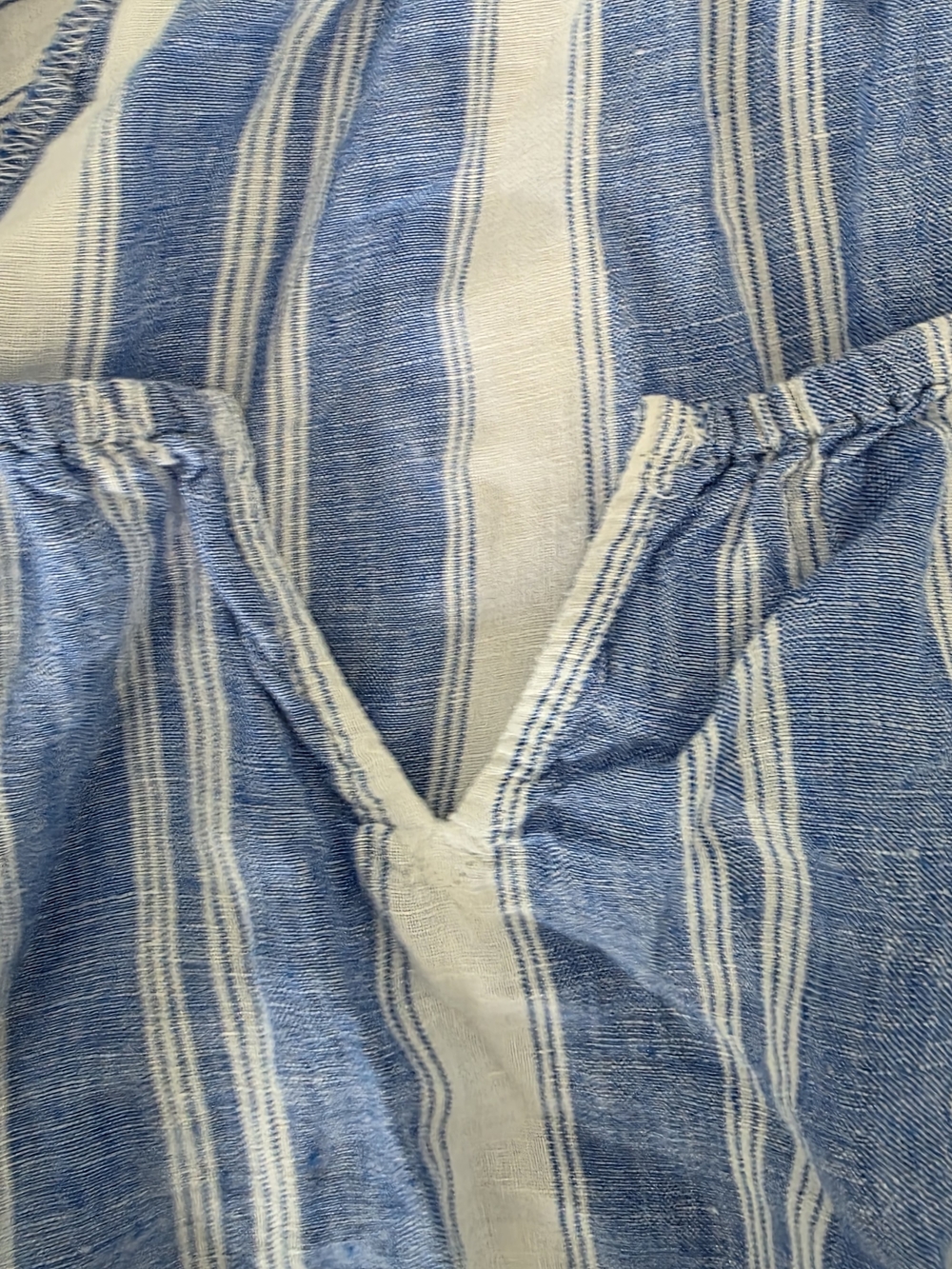 Talbots XLP 100% Linen Striped Top Blue White Coastal Nautical Split Neck XLP - Picture 4 of 5
